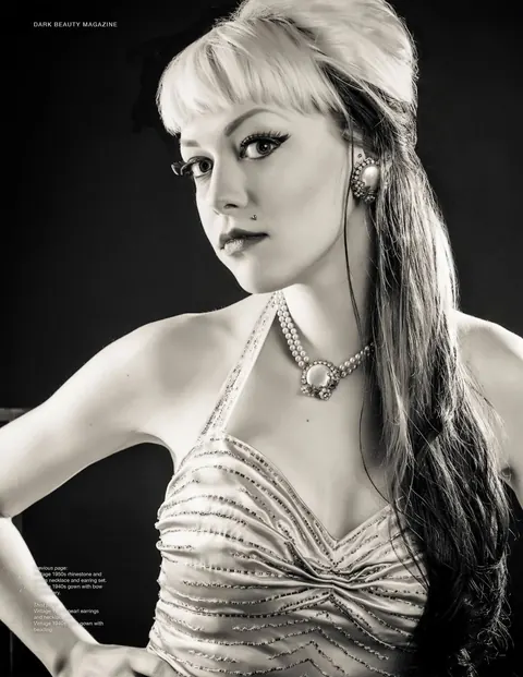 Black and white beauty portrait with vintage evening styling.